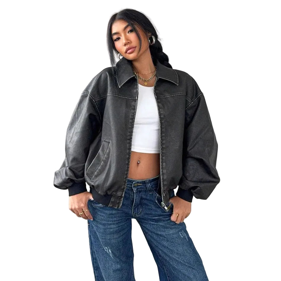 DISTRESSED LEATHER MOTO JACKET