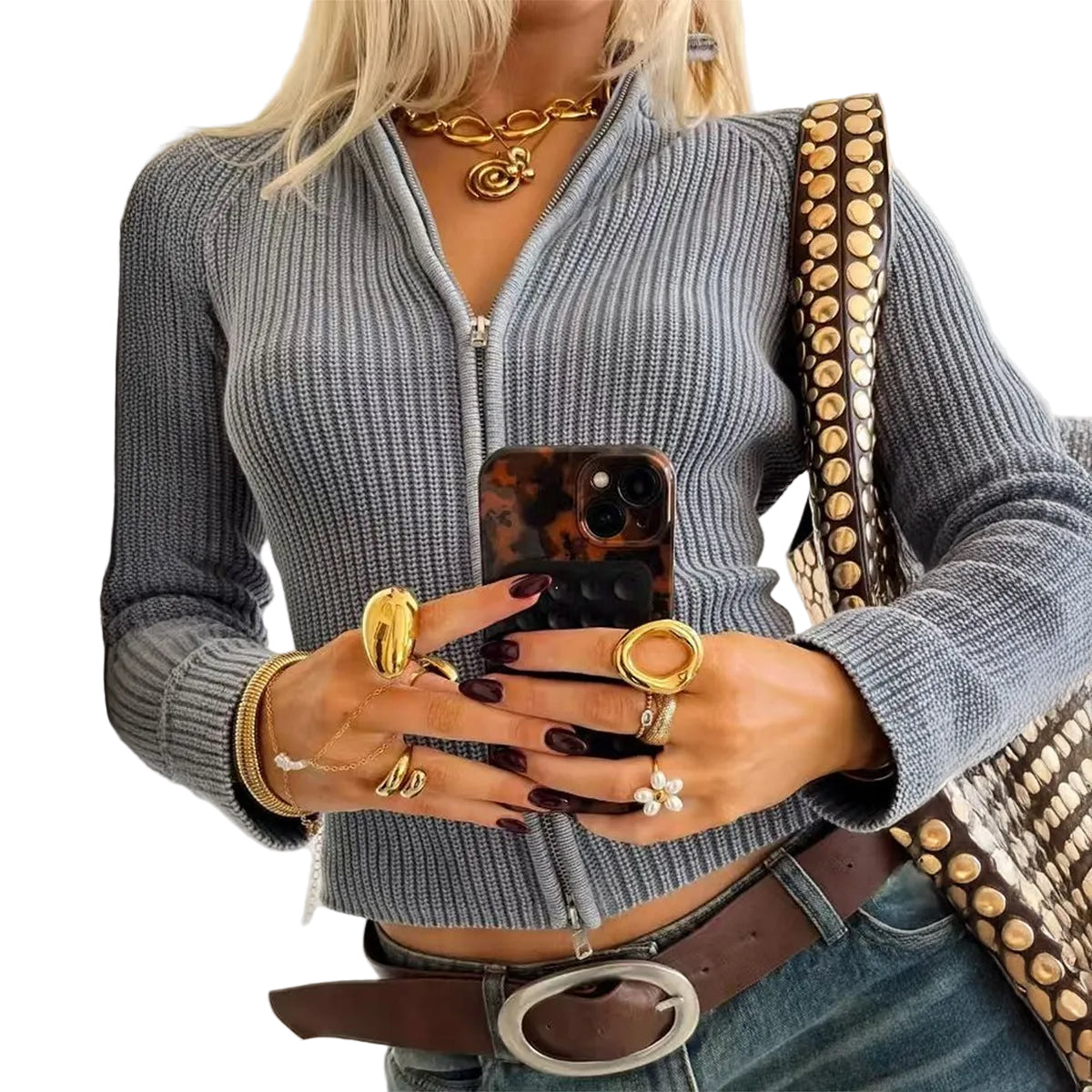 TEXTURED ZIP KNIT SWEATER