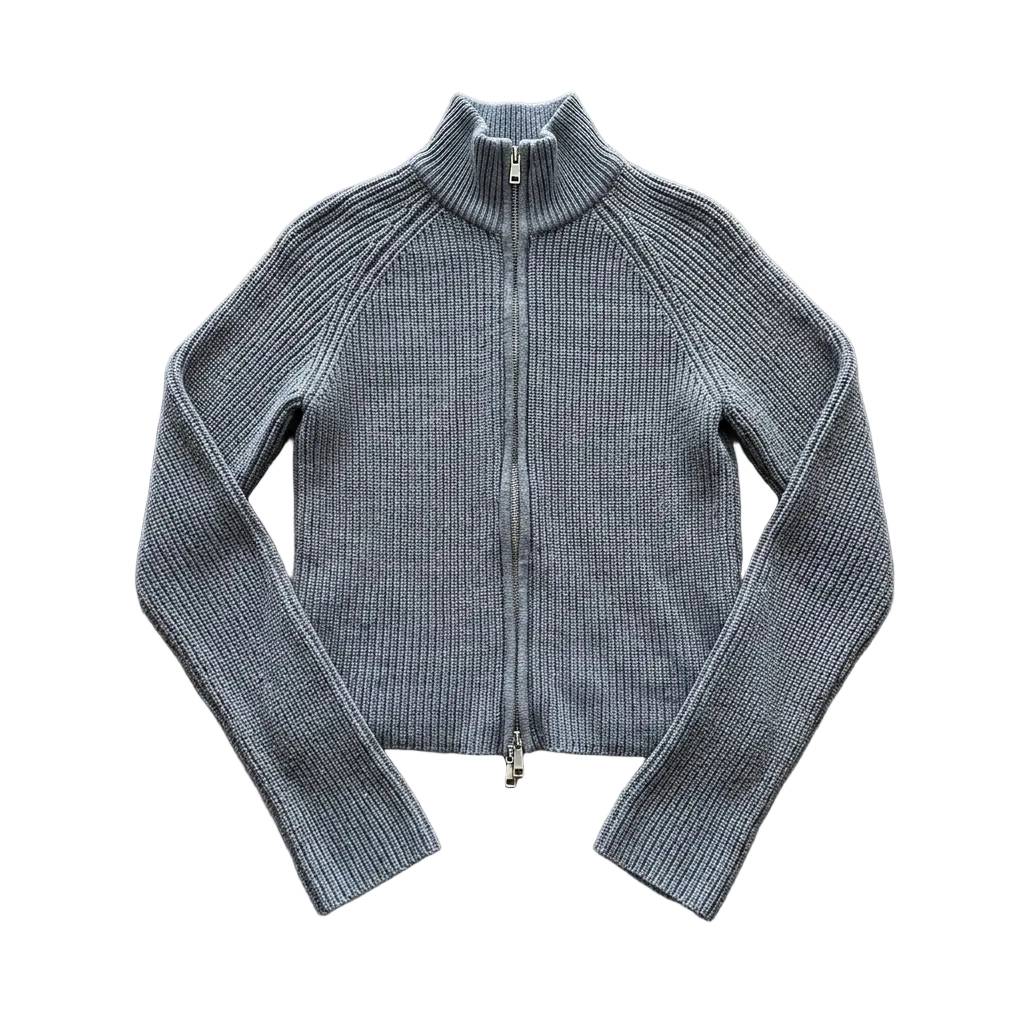 TEXTURED ZIP KNIT SWEATER