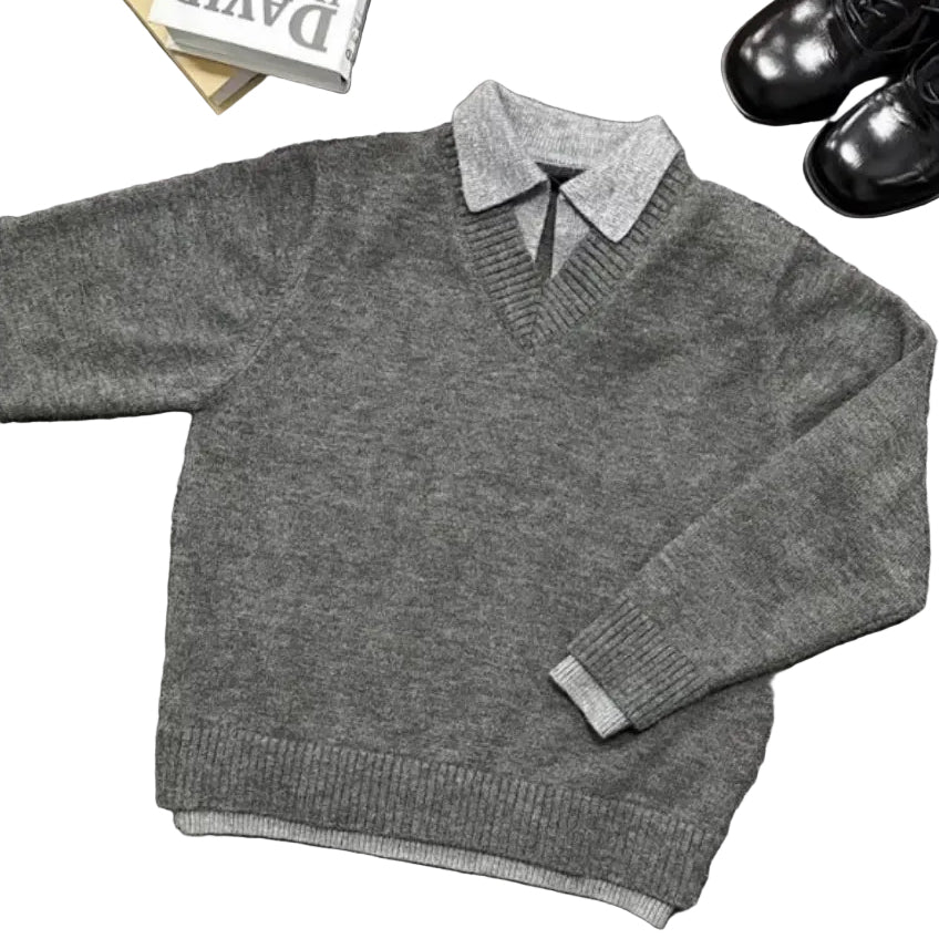 LAYERED V-NECK POLO KNIT