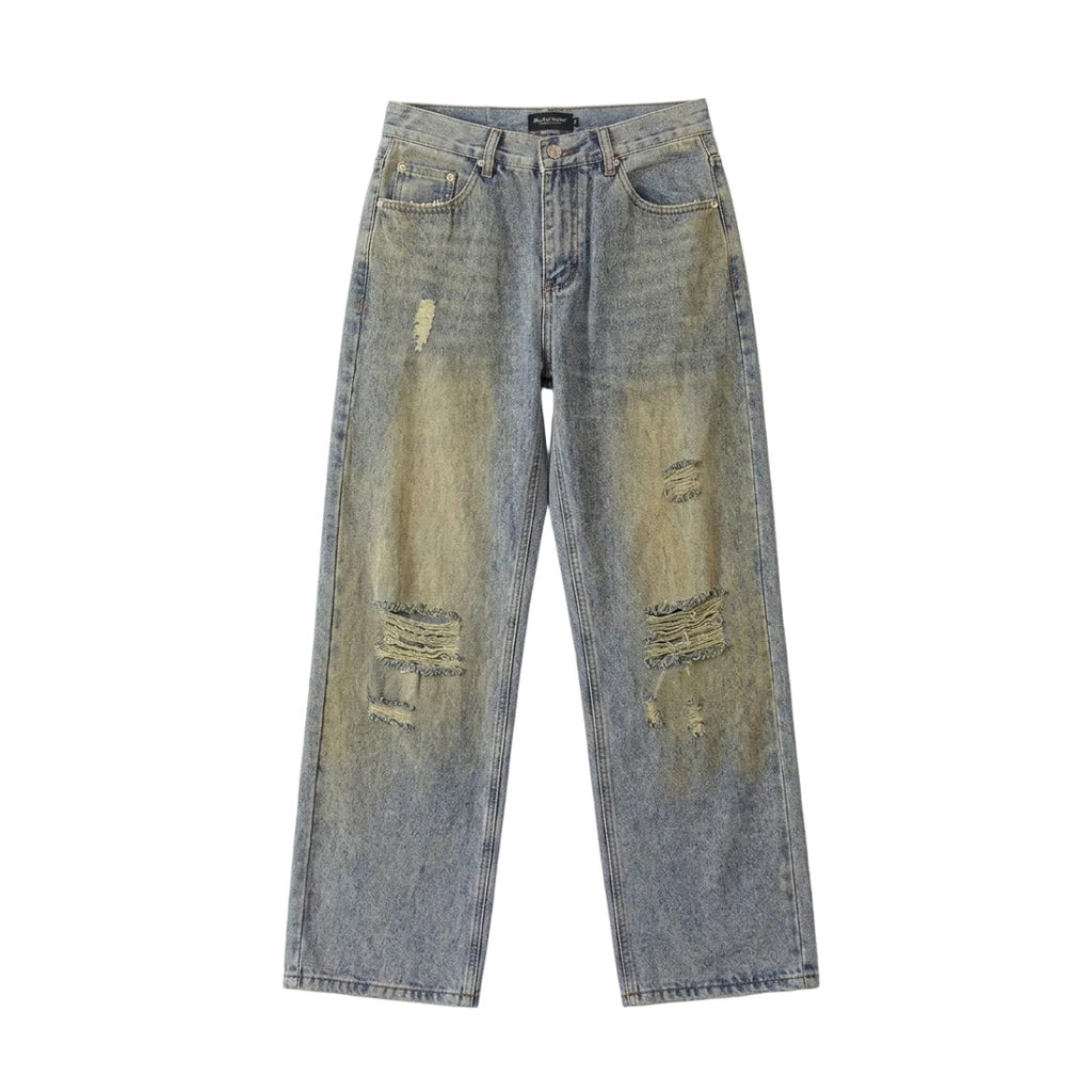 DIRTY WASH RIPPED JEANS