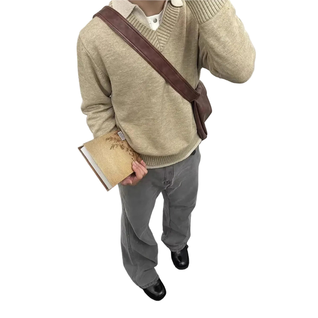 LAYERED V-NECK POLO KNIT