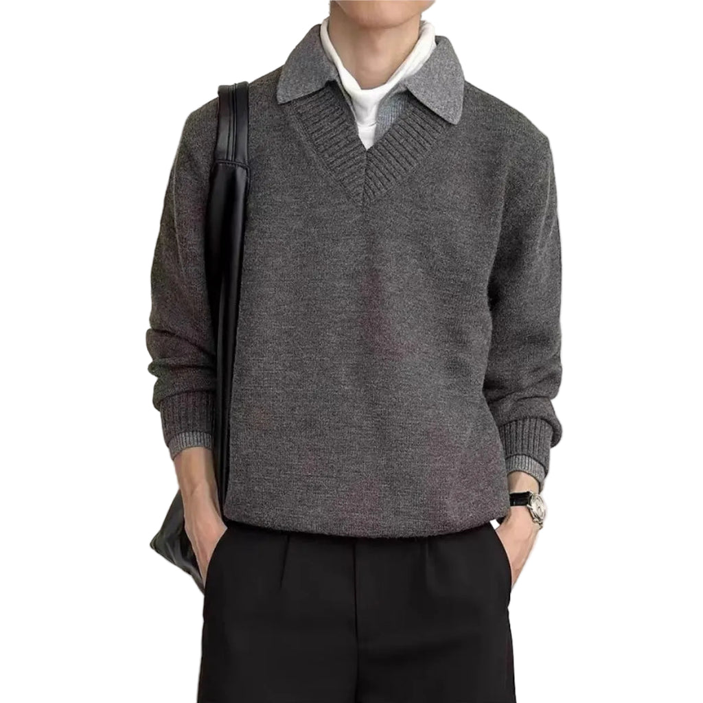 LAYERED V-NECK POLO KNIT