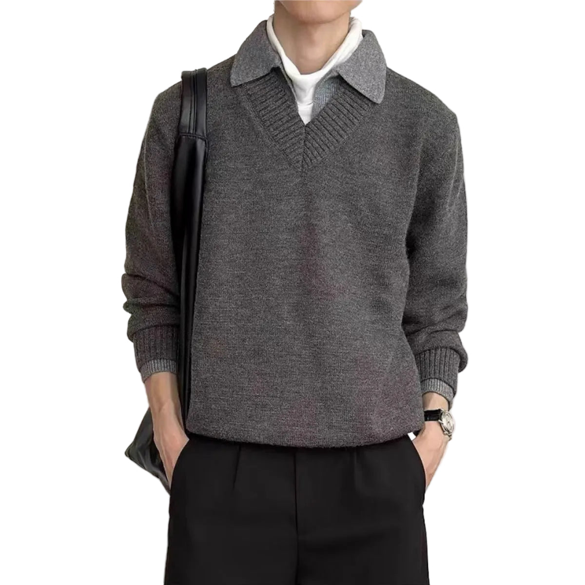 LAYERED V-NECK POLO KNIT