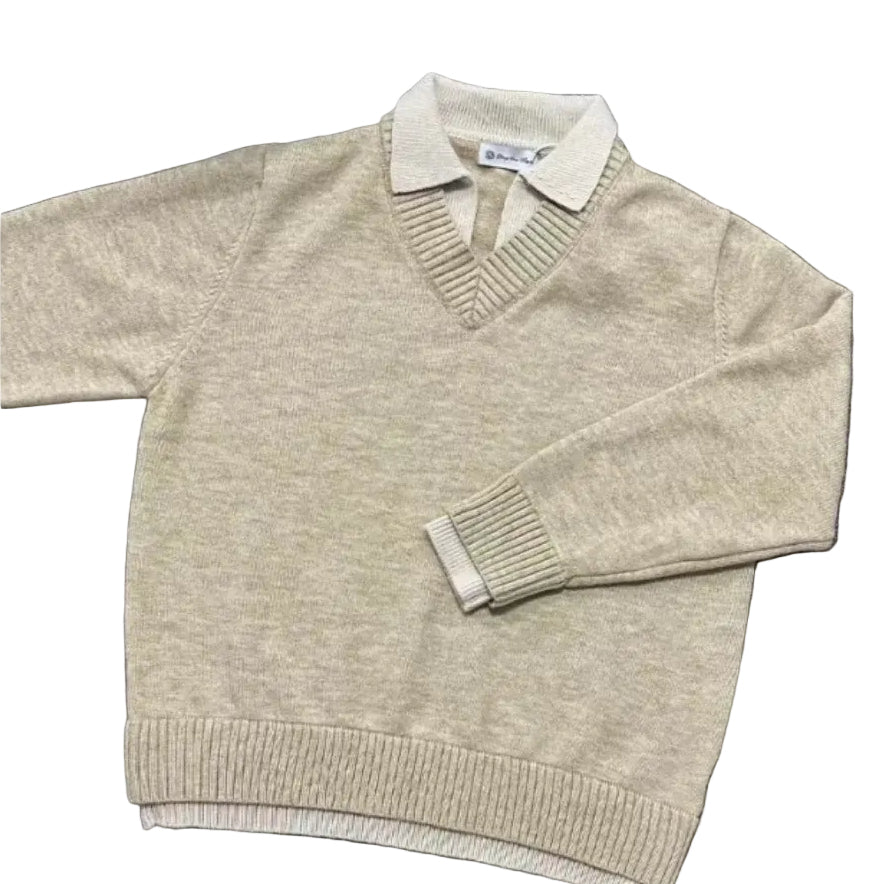 LAYERED V-NECK POLO KNIT