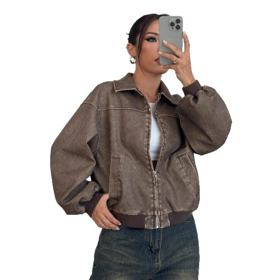 DISTRESSED LEATHER MOTO JACKET