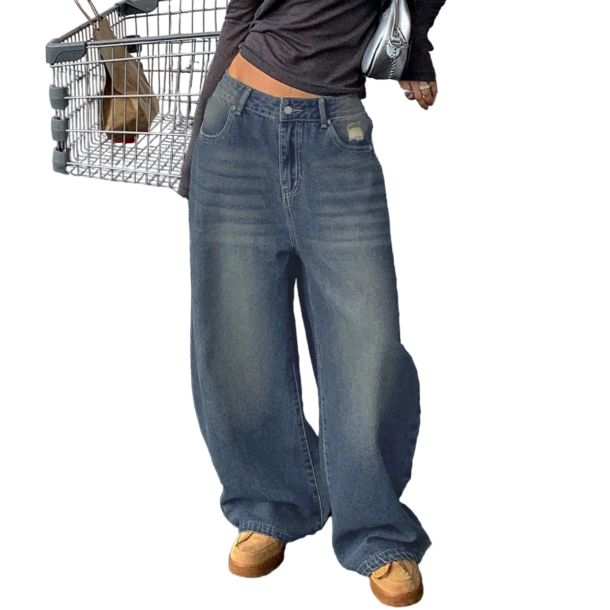 WOMEN WASHED WIDE-LEG DENIM
