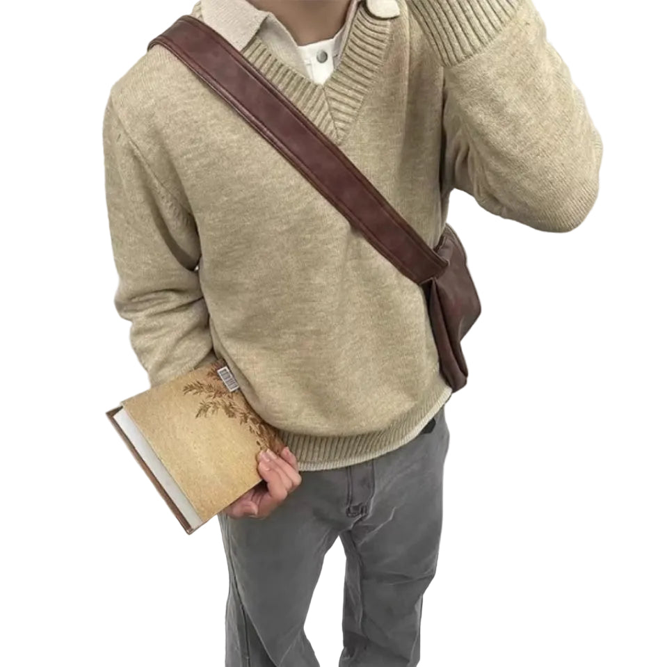 LAYERED V-NECK POLO KNIT