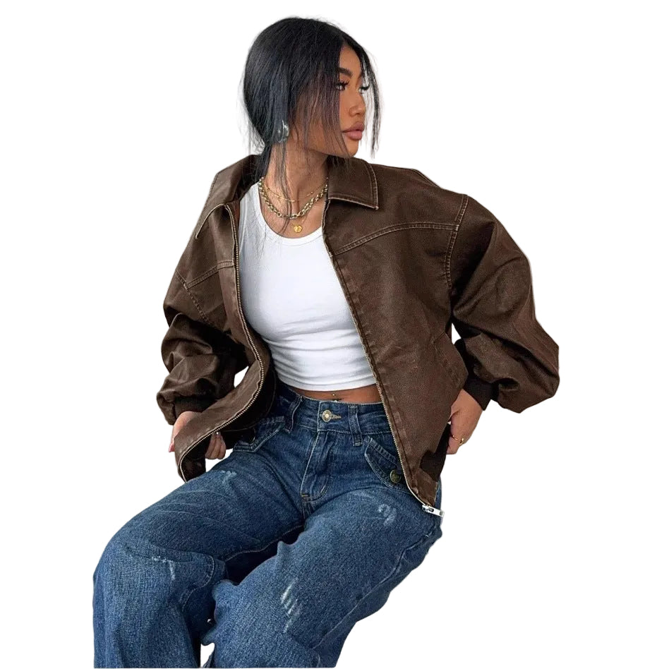 DISTRESSED LEATHER MOTO JACKET