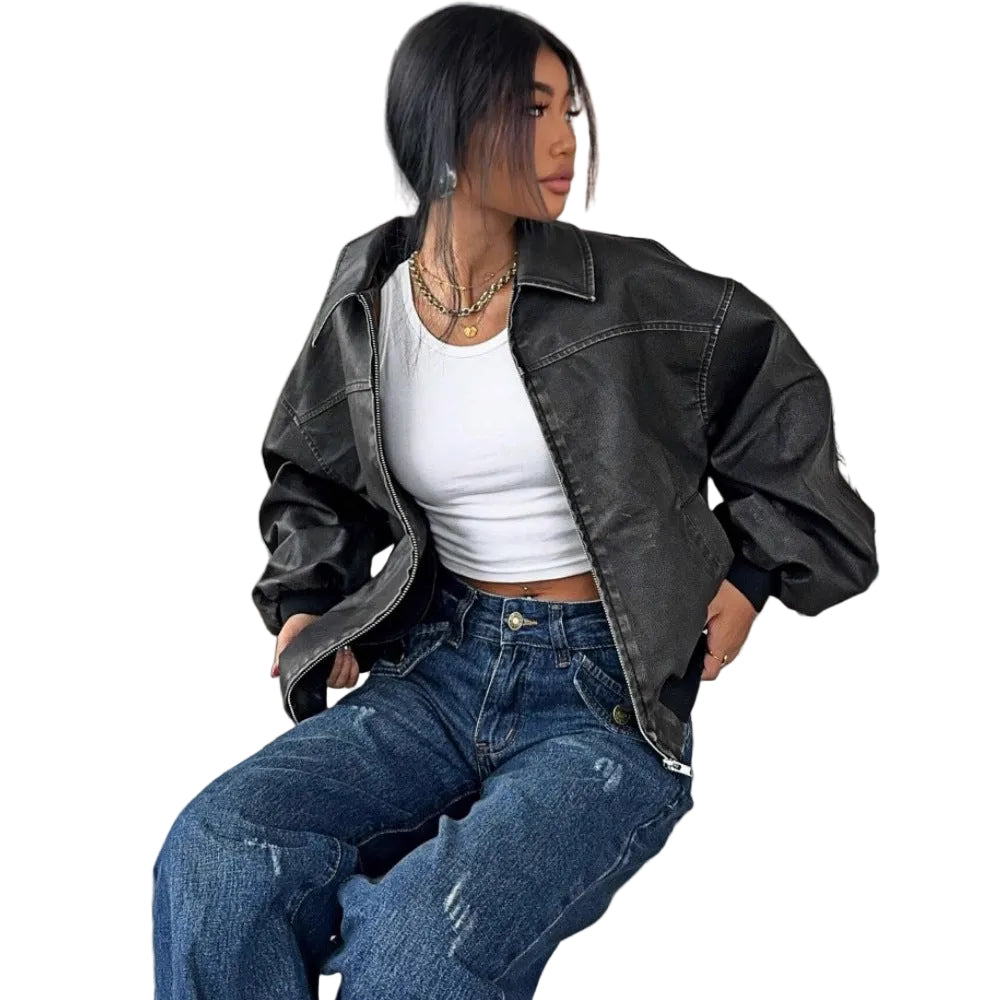 DISTRESSED LEATHER MOTO JACKET