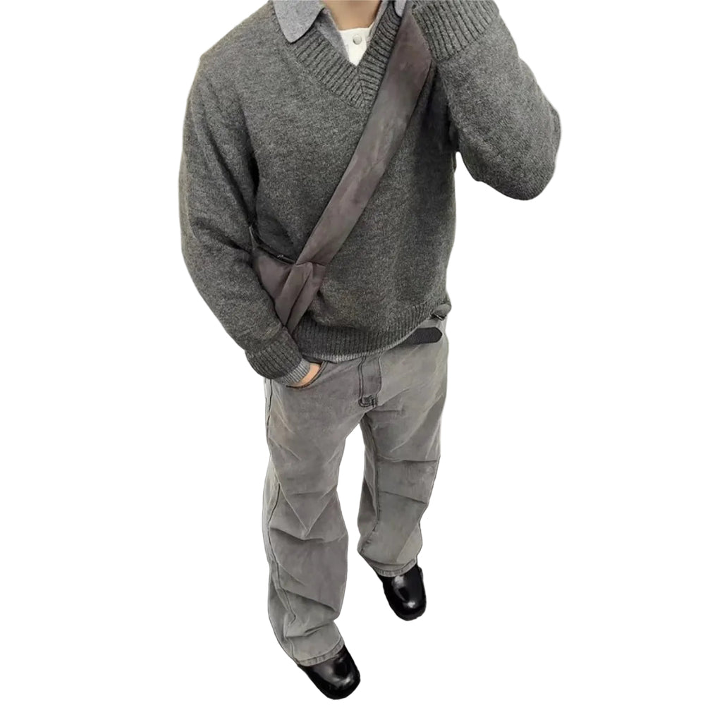 LAYERED V-NECK POLO KNIT